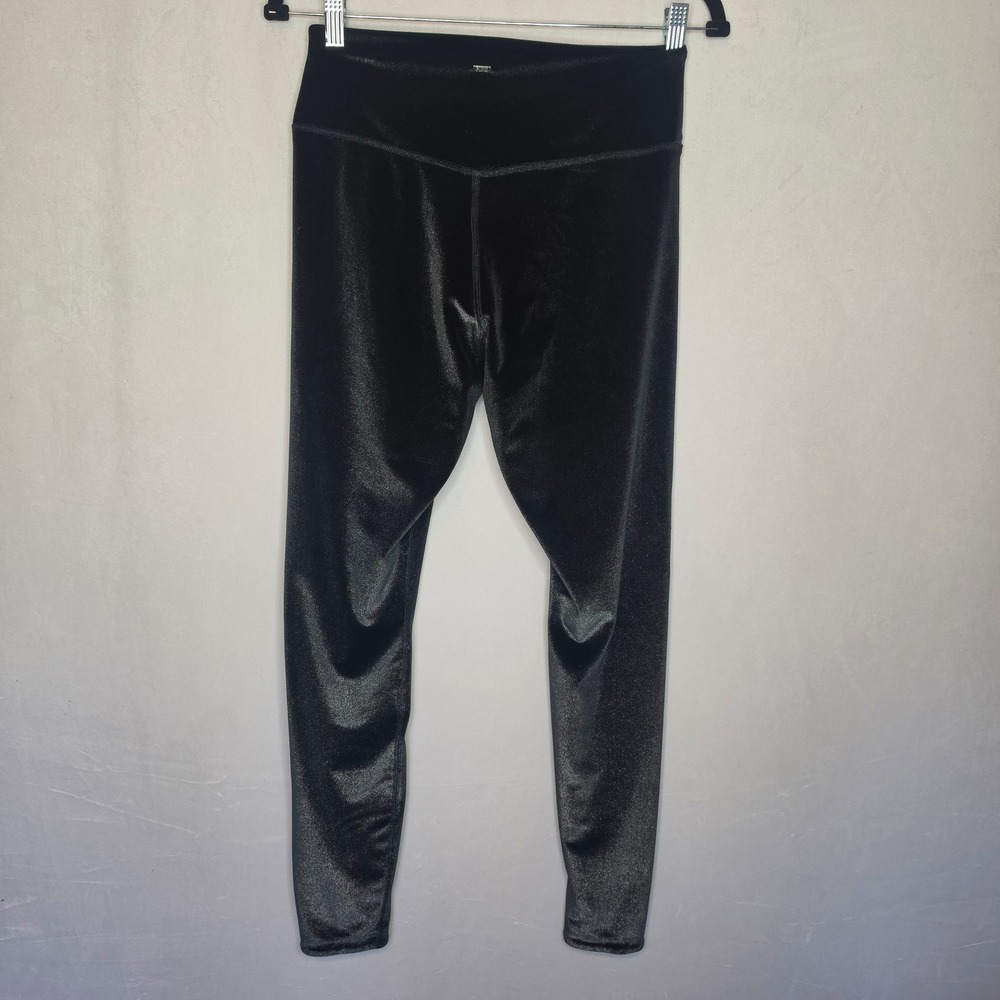 Victoria's Secret PINK Ultimate Shimmer Velvet Leggings Black Silver Metallic M